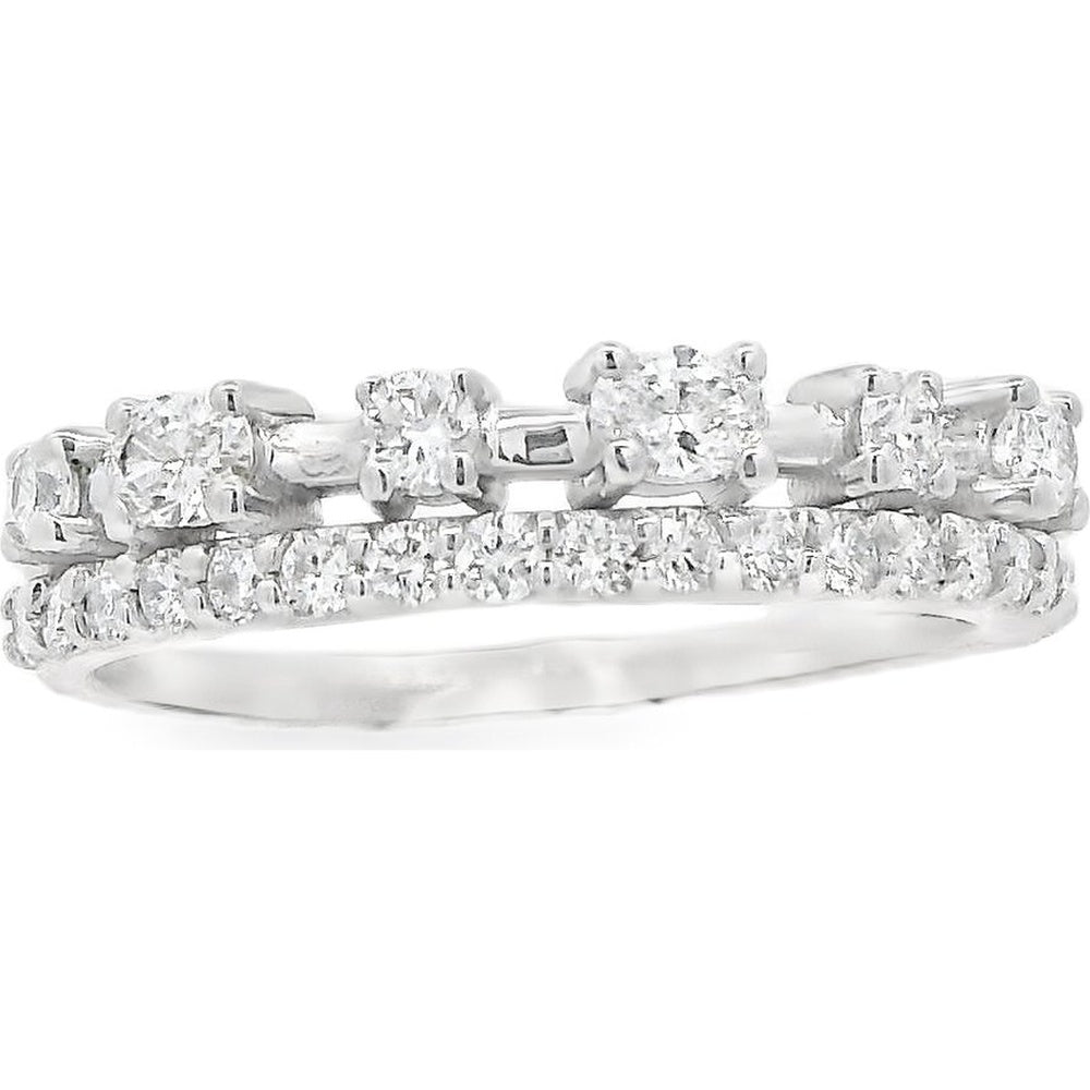 14K White Gold Two-Tiered Fashion Ring with Prong and Channel Set Round Diamonds - 0.88 Carat Total Diamond Weight by Auriventus