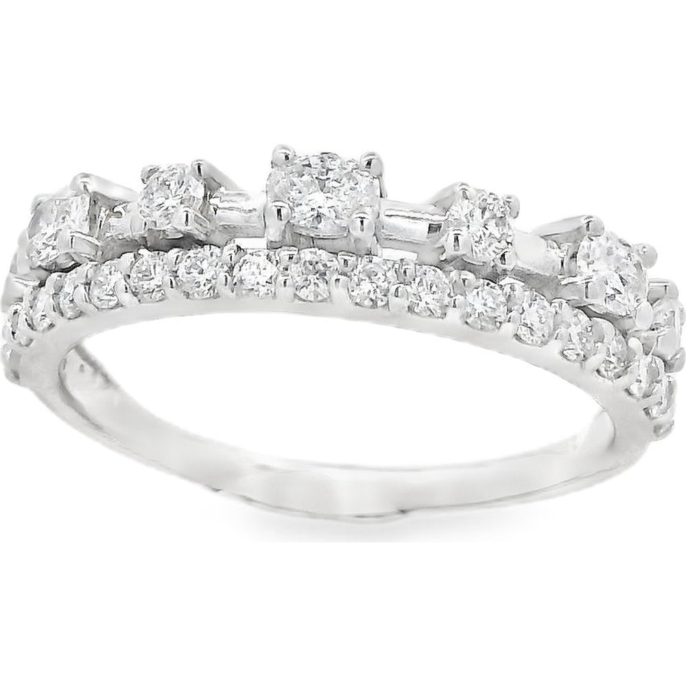 14K White Gold Two-Tiered Fashion Ring with Prong and Channel Set Round Diamonds - 0.88 Carat Total Diamond Weight by Auriventus