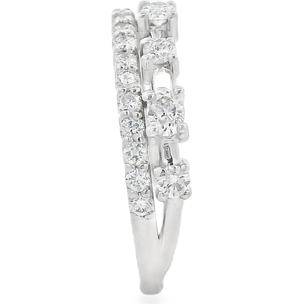 14K White Gold Two-Tiered Fashion Ring with Prong and Channel Set Round Diamonds - 0.88 Carat Total Diamond Weight by Auriventus
