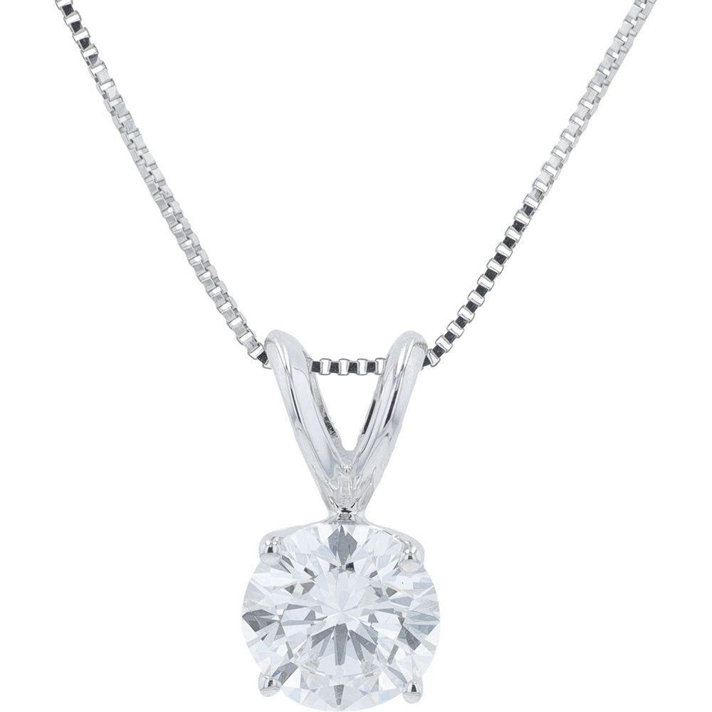 14K White Gold V-Bail Pendant with 4-Prong Set Round Lab Grown Diamond - 1.00 Carat Total Weight