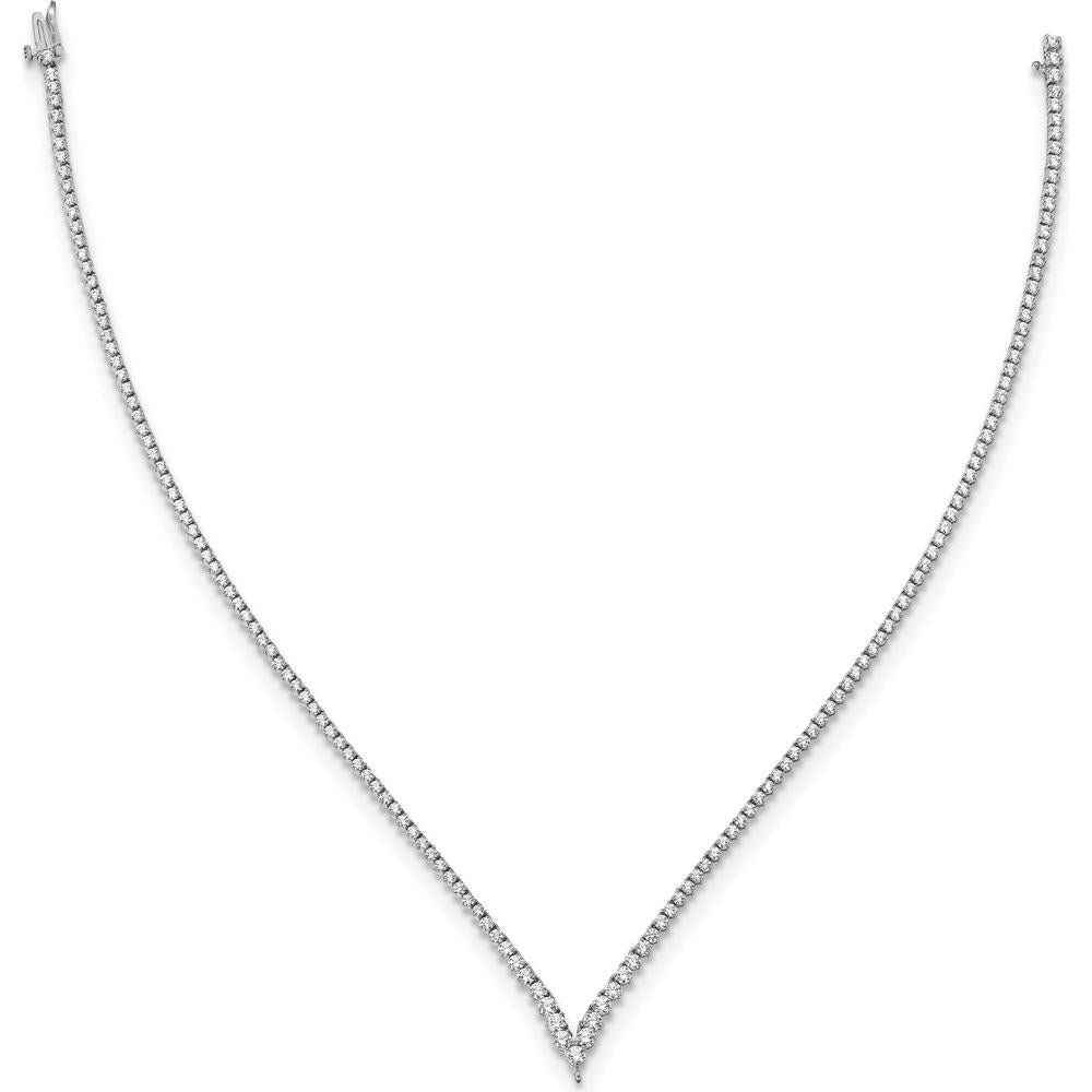 14K White Gold V-Necklace with Round Diamonds - 9.29 Carat Total Diamond Weight by Monteluci Fine Jewelry