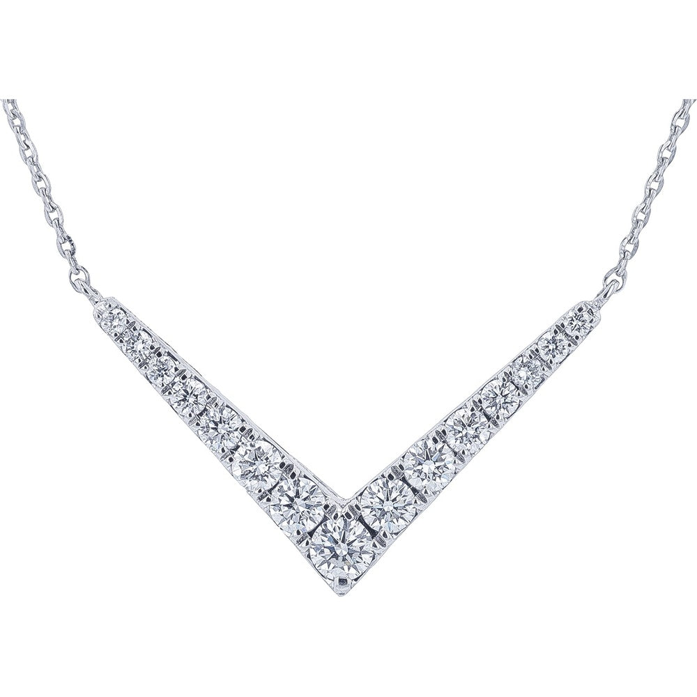 14K White Gold V-Shape Chevron Necklace with Prong Set Round Lab Grown Diamonds - 0.49 Carat Total Diamond Weight