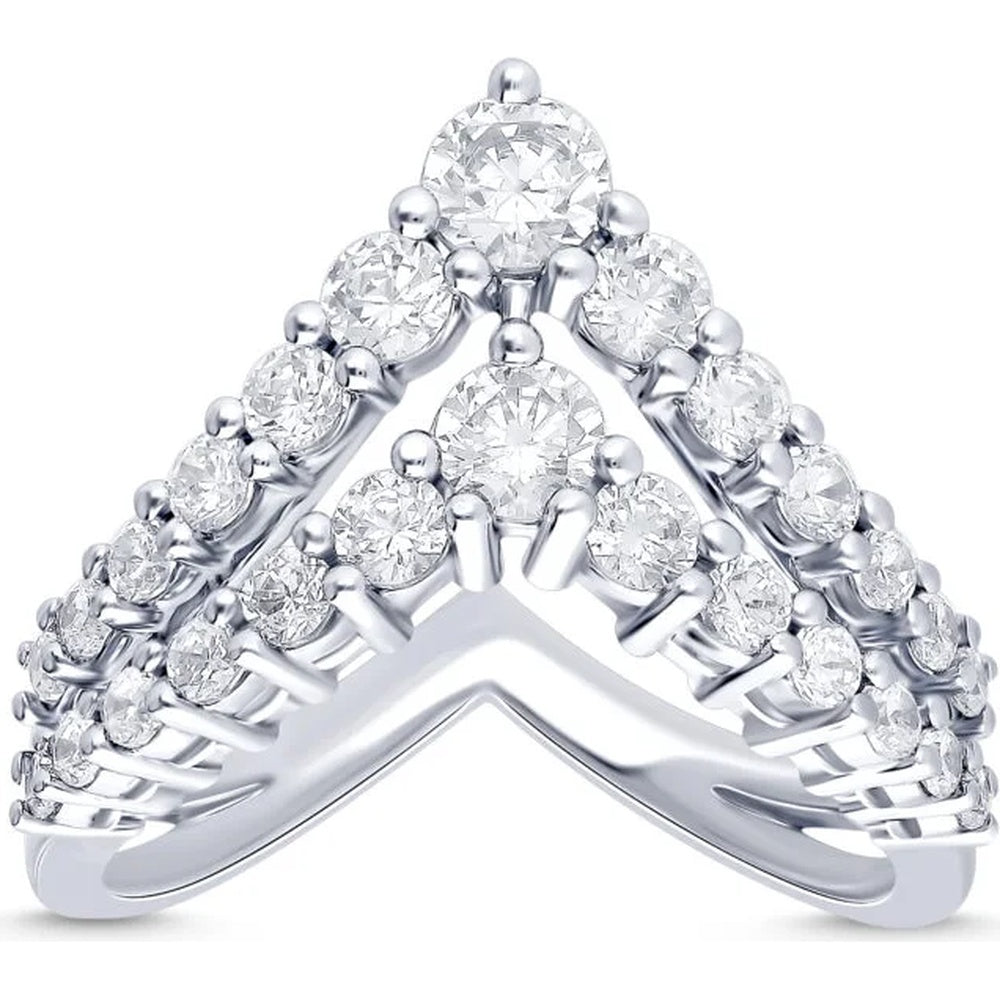14K White Gold V-Shape Fashion Ring with Round Brilliant Cut Diamonds - 1.46 Carat Total Diamond Weight by Auriventus