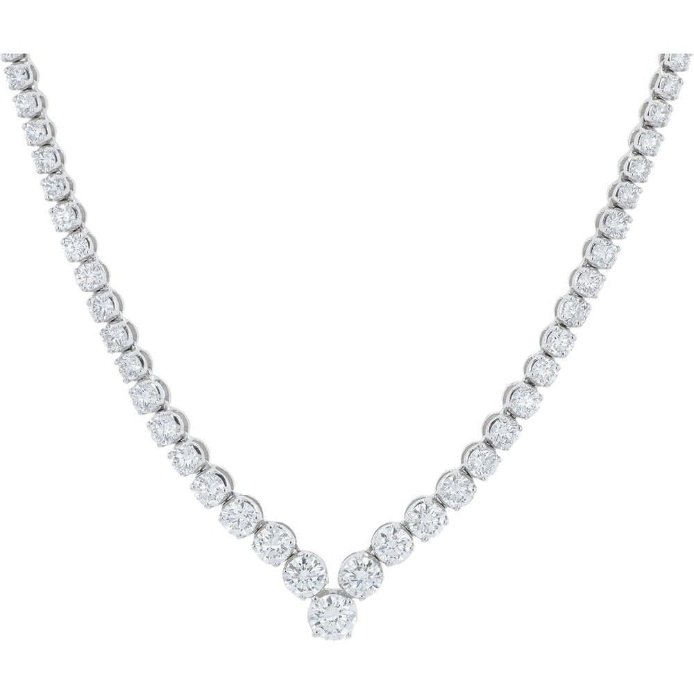 14K White Gold V-Shape Tennis Necklace with Prong-Set Round Lab Grown Diamonds - 7.00 Carat Total Diamond Weight