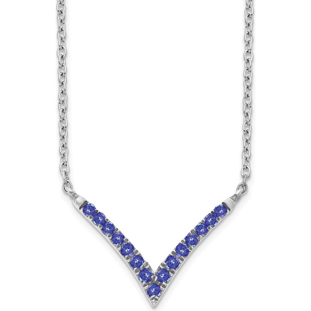 14K White Gold V-Shaped Tanzanite Necklace with Round Stones - 0.32 Carat Total Tanzanite Weight by Lumare Gioia
