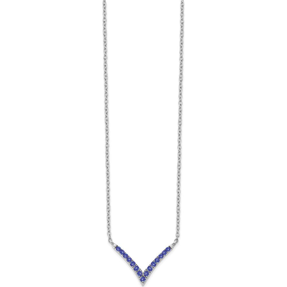 14K White Gold V-Shaped Tanzanite Necklace with Round Stones - 0.32 Carat Total Tanzanite Weight by Lumare Gioia