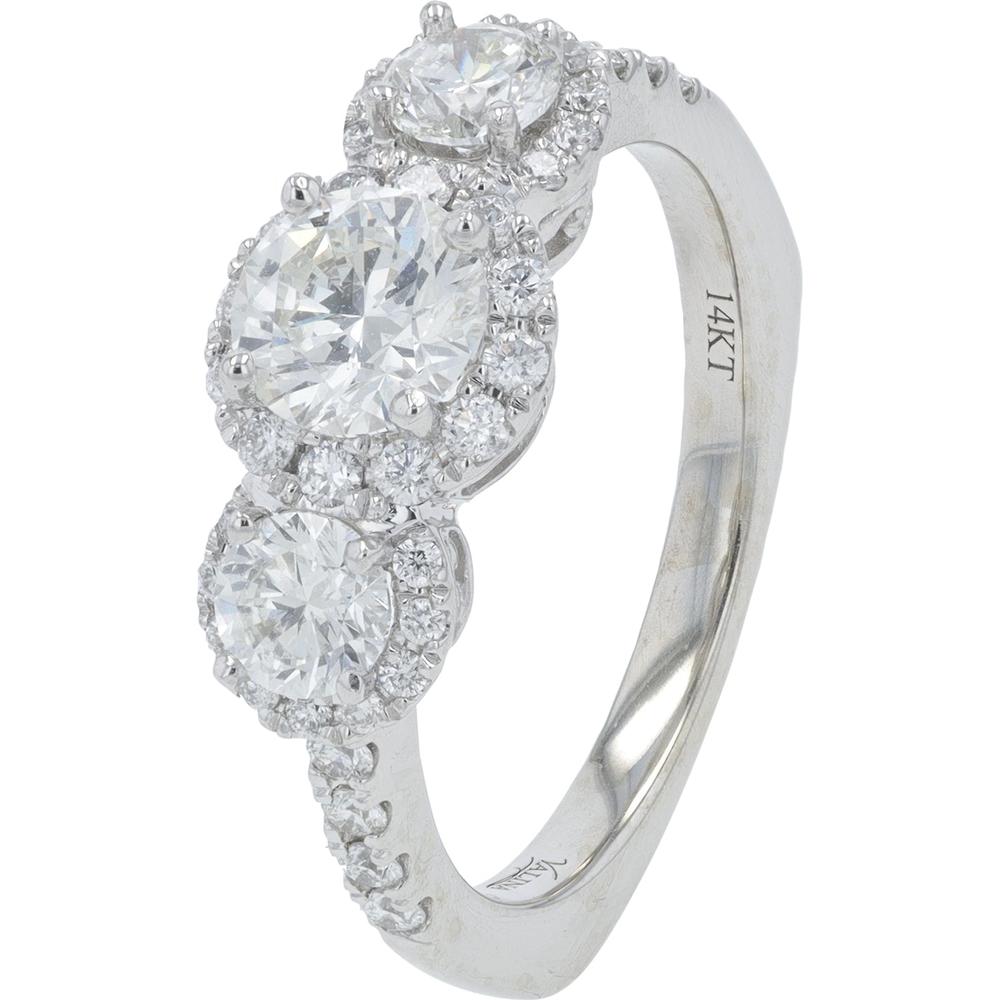 14K White Gold Valina Three - Stone Round Diamond Ring - 1.40 Carat Total Diamond Weight