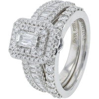 14K White Gold Vera Wang Emerald Cut Diamond Bridal Set with Double Halo and 1.83 Carat Total Diamond Weight