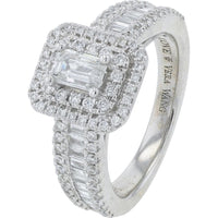 14K White Gold Vera Wang Emerald Cut Diamond Bridal Set with Double Halo and 1.83 Carat Total Diamond Weight