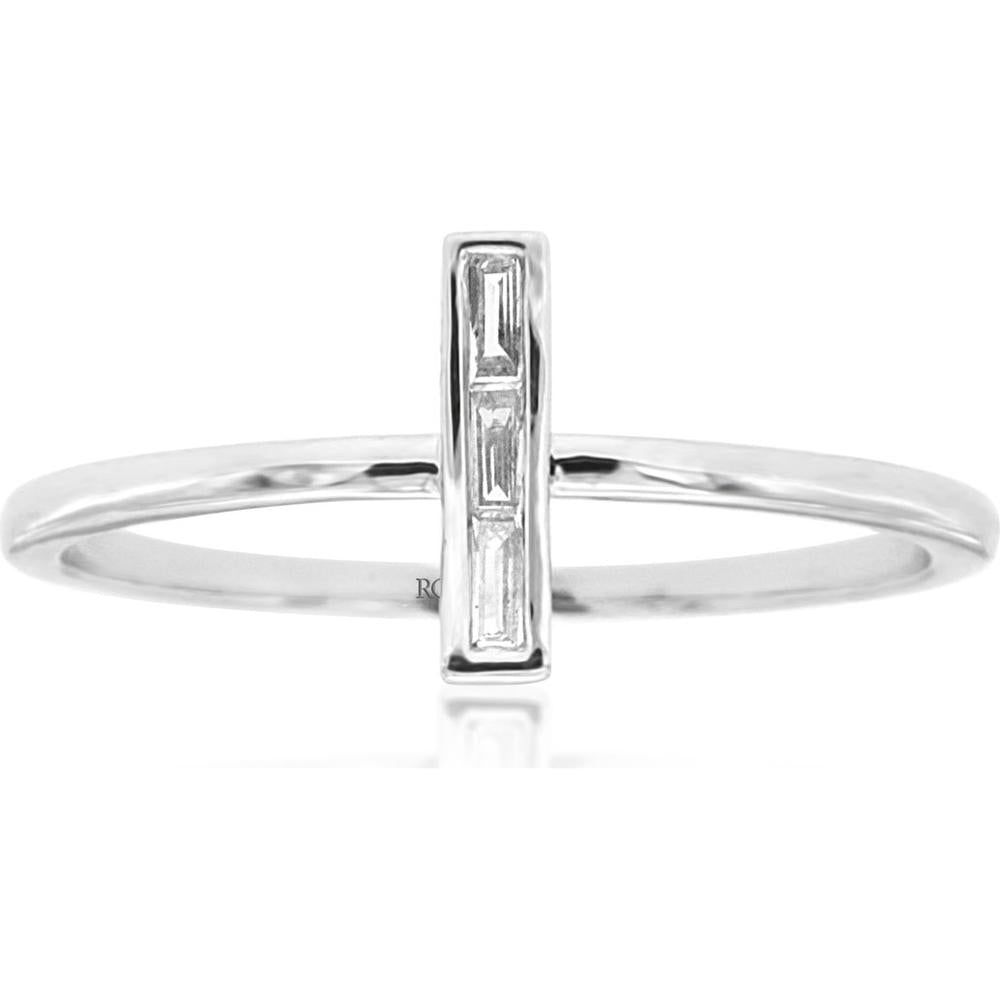 14K White Gold Vertical Bar Ring with Baguette-Style Diamonds - 0.06 Carat Total Diamond Weight - Royal Jewelry