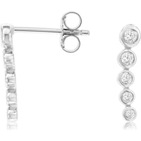 14K White Gold Vertical Diamond Stud Earrings with Bezel-Set Round Diamonds - 0.20 Carat Total Diamond Weight - Royal Jewelry
