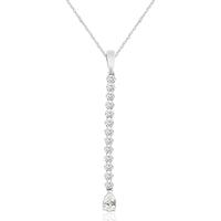 14K White Gold Vertical Drop Necklace with 10 Round and 1 Pear-Cut Diamonds - 0.45 Carat Total Diamond Weight - Royal Jewelry