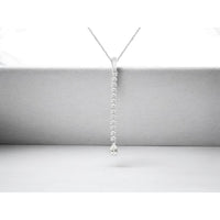 14K White Gold Vertical Drop Necklace with 10 Round and 1 Pear-Cut Diamonds - 0.45 Carat Total Diamond Weight - Royal Jewelry