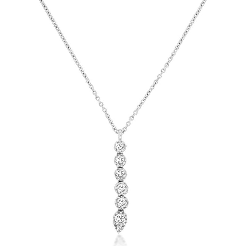 14K White Gold Vertical Drop Pendant with Five Bezel-Set Round Diamonds - 0.21 Carat Total Diamond Weight - Royal Jewelry