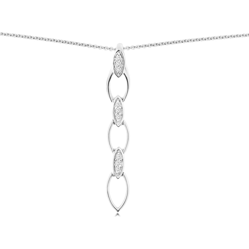 14K White Gold Vertical Drop Pendant with Marquise Shaped Diamond Stations - 0.02 Carat Total Diamond Weight - Royal Jewelry