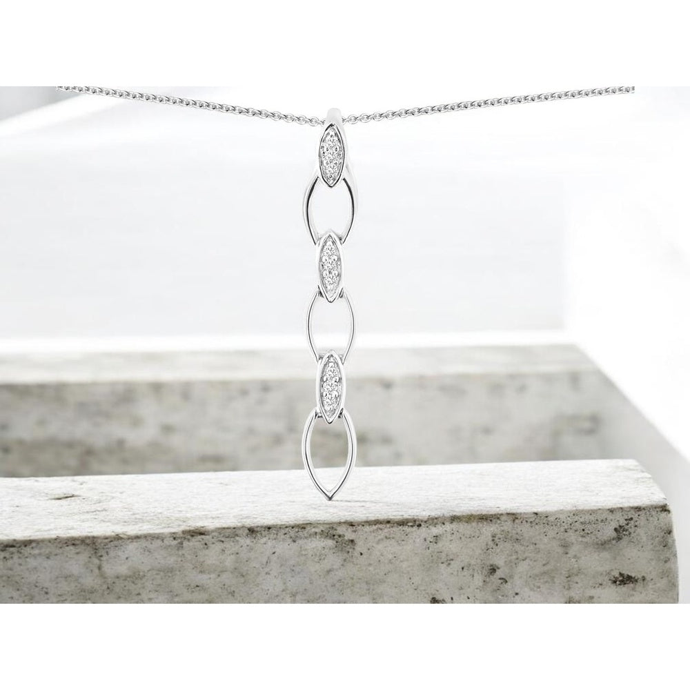 14K White Gold Vertical Drop Pendant with Marquise Shaped Diamond Stations - 0.02 Carat Total Diamond Weight - Royal Jewelry