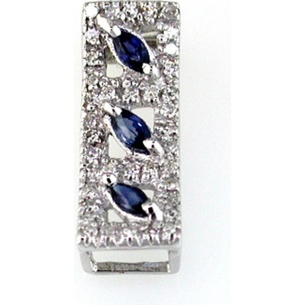 14K White Gold Vertical Pendant with Three Marquise Sapphires and Round Diamonds - 0.42 Carat Total Sapphire Weight and 0.21 Carat Total Diamond Weight - Royal Jewelry
