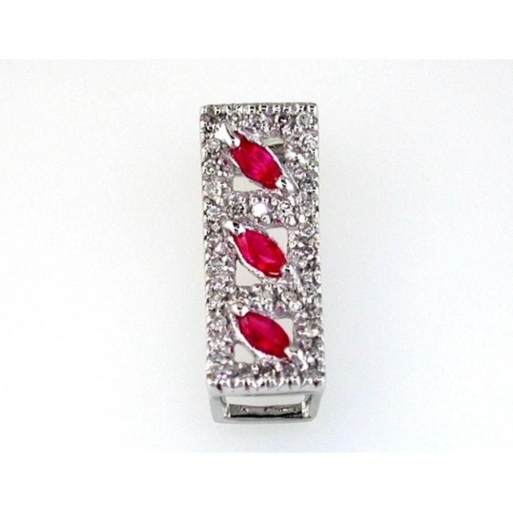 14K White Gold Vertical Ruby and Diamond Pendant with Marquise Cut Rubies and Round Diamonds - 0.42 Carat Ruby Weight and 0.21 Carat Diamond Weight - Royal Jewelry