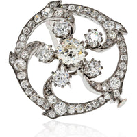 14K White Gold Victorian Floral Diamond Brooch - 5.00 Carats Total Diamond Weight