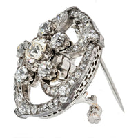 14K White Gold Victorian Floral Diamond Brooch - 5.00 Carats Total Diamond Weight