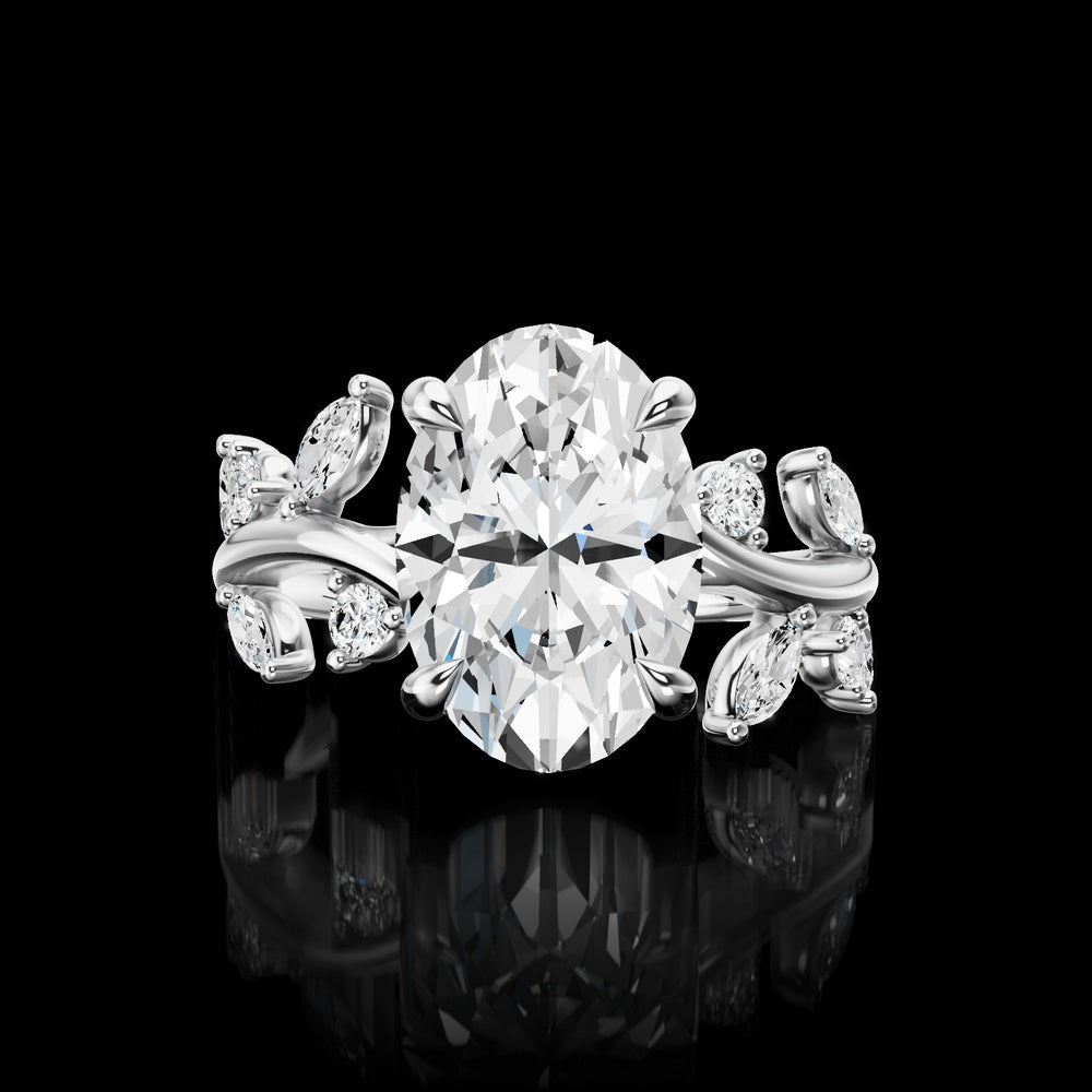 14K White Gold Vine-Inspired Special Ring with Round and Marquise Lab Diamonds - 0.43 Carats Total Diamond Weight - Covaloro Fine Jewelry
