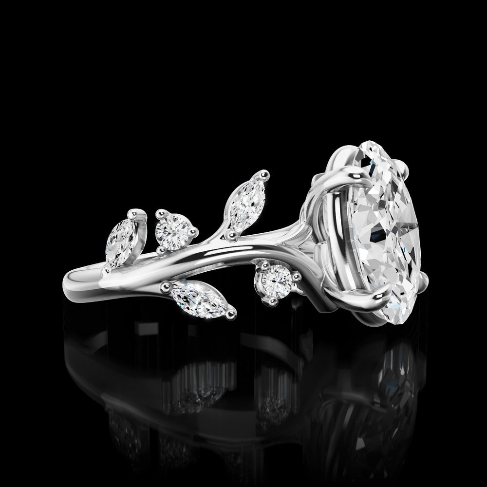 14K White Gold Vine-Inspired Special Ring with Round and Marquise Lab Diamonds - 0.43 Carats Total Diamond Weight - Covaloro Fine Jewelry