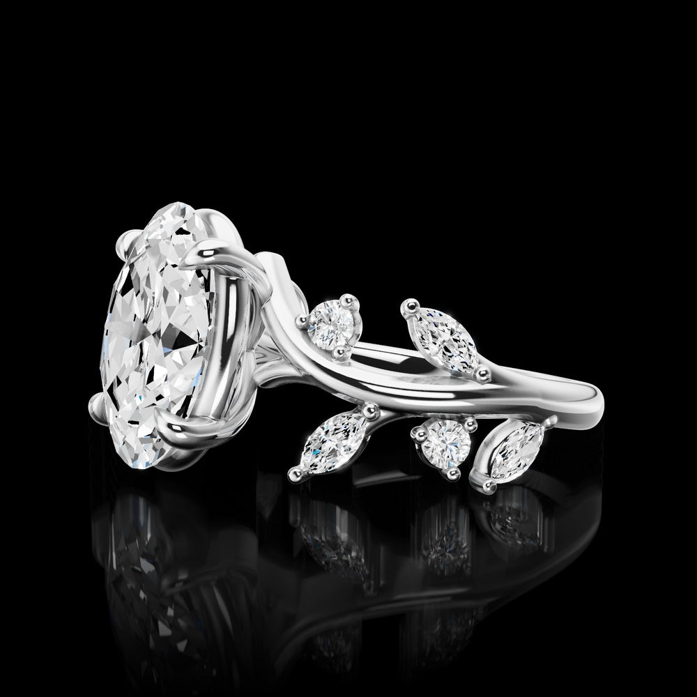 14K White Gold Vine-Inspired Special Ring with Round and Marquise Lab Diamonds - 0.43 Carats Total Diamond Weight - Covaloro Fine Jewelry
