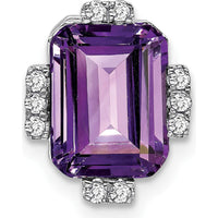 14K White Gold Vintage Amethyst and Diamond Pendant Slide - 1.78 Carat Amethyst, 0.06 Carat Diamond by Lumare Gioia