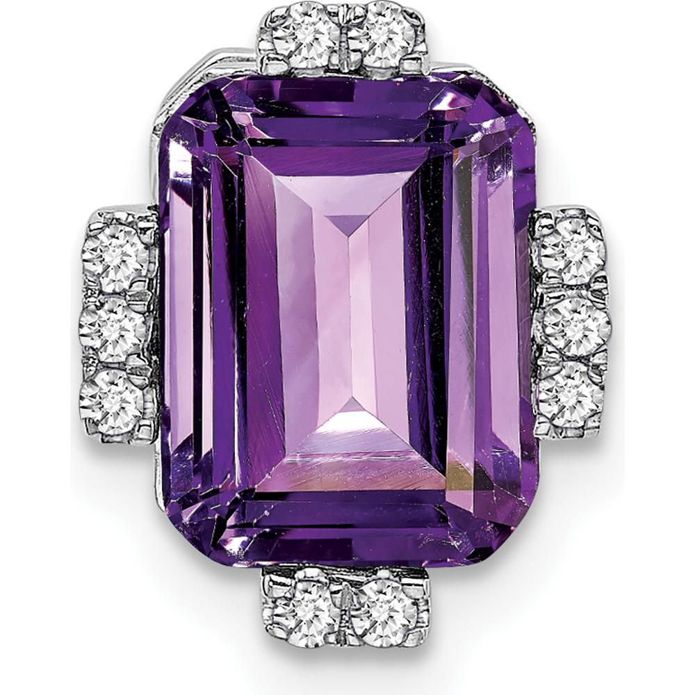 14K White Gold Vintage Amethyst and Diamond Pendant Slide - 1.78 Carat Amethyst, 0.06 Carat Diamond by Lumare Gioia