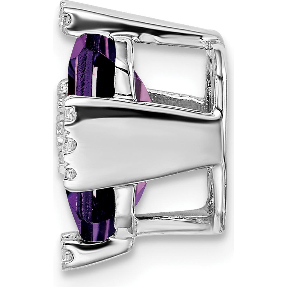 14K White Gold Vintage Amethyst and Diamond Pendant Slide - 1.78 Carat Amethyst, 0.06 Carat Diamond by Lumare Gioia
