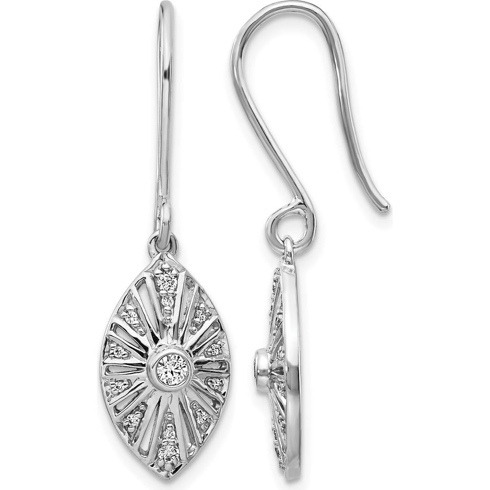 14K White Gold Vintage Diamond Dangle Earrings with 26 Natural Round Diamonds - 0.075 Carats Total Diamond Weight by Monteluci Fine Jewelry