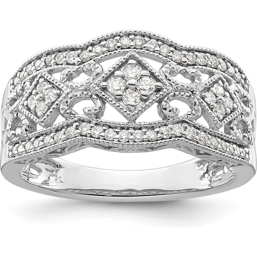 14K White Gold Vintage Diamond Ring with Round Natural Diamonds - 0.70 Carat Total Diamond Weight by 0