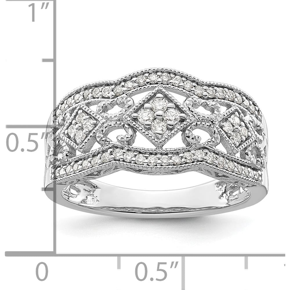 14K White Gold Vintage Diamond Ring with Round Natural Diamonds - 0.70 Carat Total Diamond Weight by 0