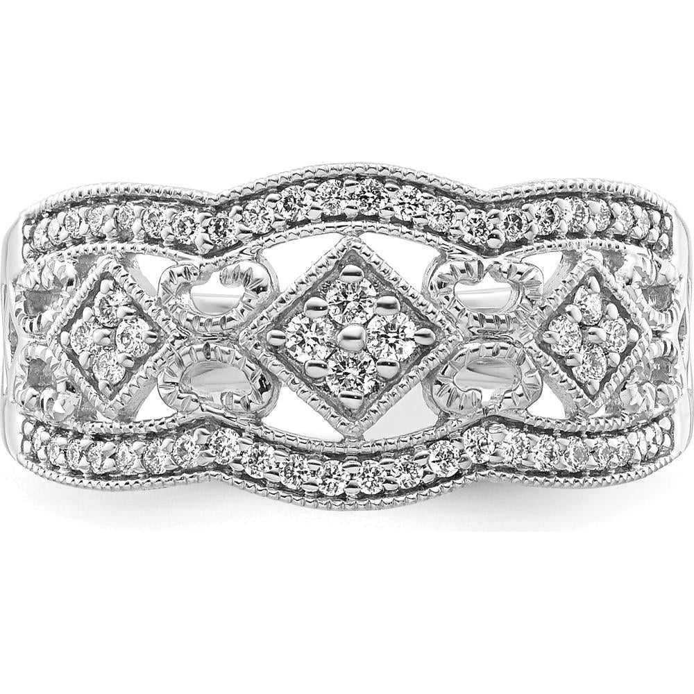 14K White Gold Vintage Diamond Ring with Round Natural Diamonds - 0.70 Carat Total Diamond Weight by 0