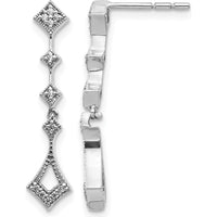 14K White Gold Vintage Drop Earrings with Round Natural Diamonds - 0.009 Carat Total Diamond Weight by Monteluci Fine Jewelry