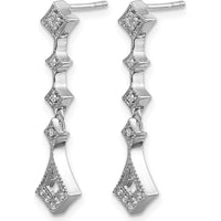 14K White Gold Vintage Drop Earrings with Round Natural Diamonds - 0.009 Carat Total Diamond Weight by Monteluci Fine Jewelry