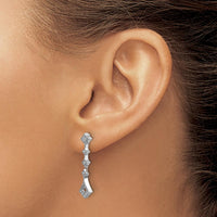 14K White Gold Vintage Drop Earrings with Round Natural Diamonds - 0.009 Carat Total Diamond Weight by Monteluci Fine Jewelry