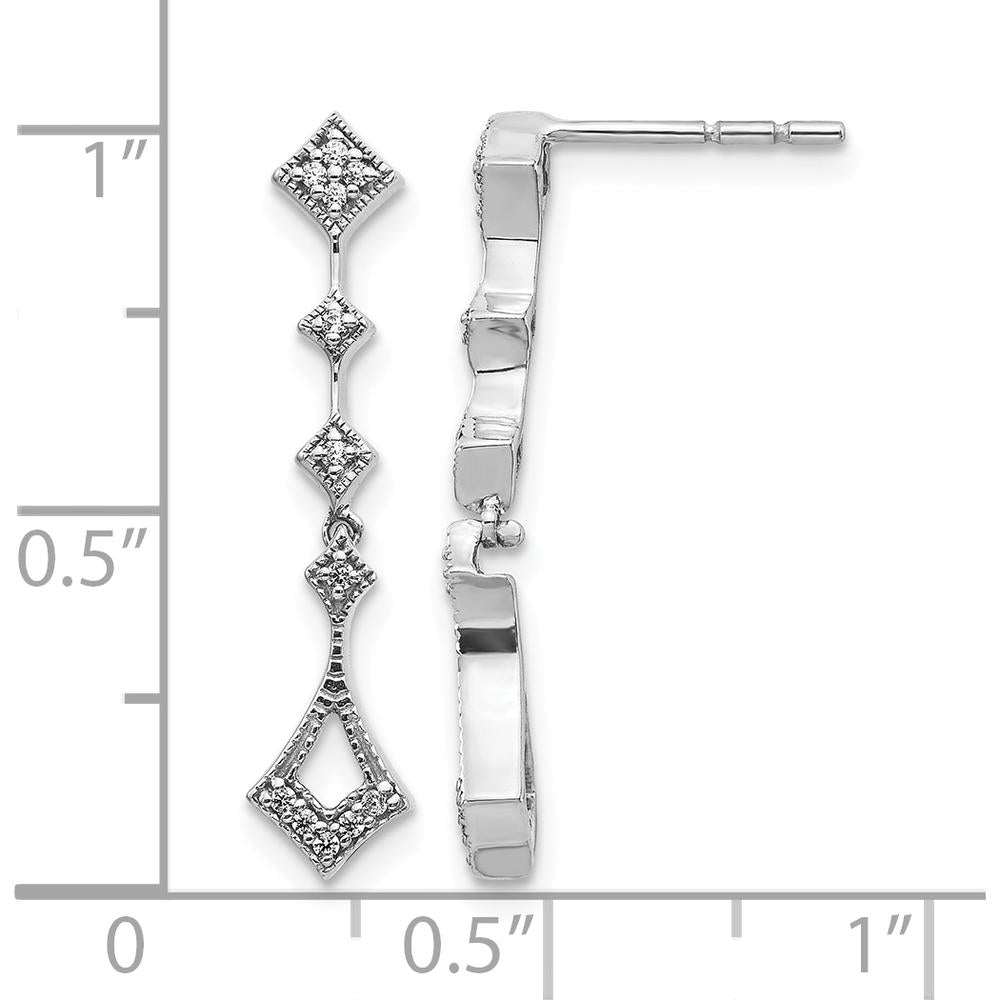 14K White Gold Vintage Drop Earrings with Round Natural Diamonds - 0.009 Carat Total Diamond Weight by Monteluci Fine Jewelry