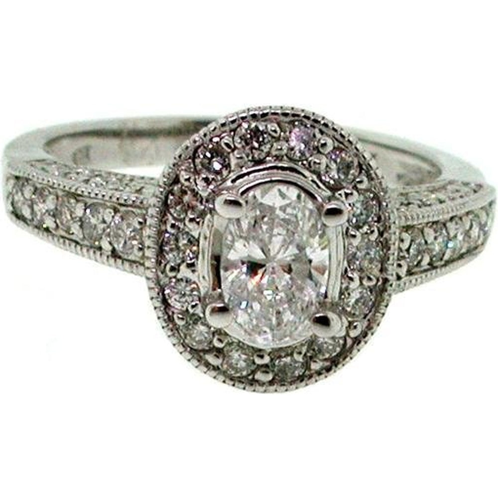 14K White Gold Vintage-Inspired Engagement Ring with Oval Center Diamond and Halo Setting - 1.35 Carat Total Diamond Weight by Auriventus