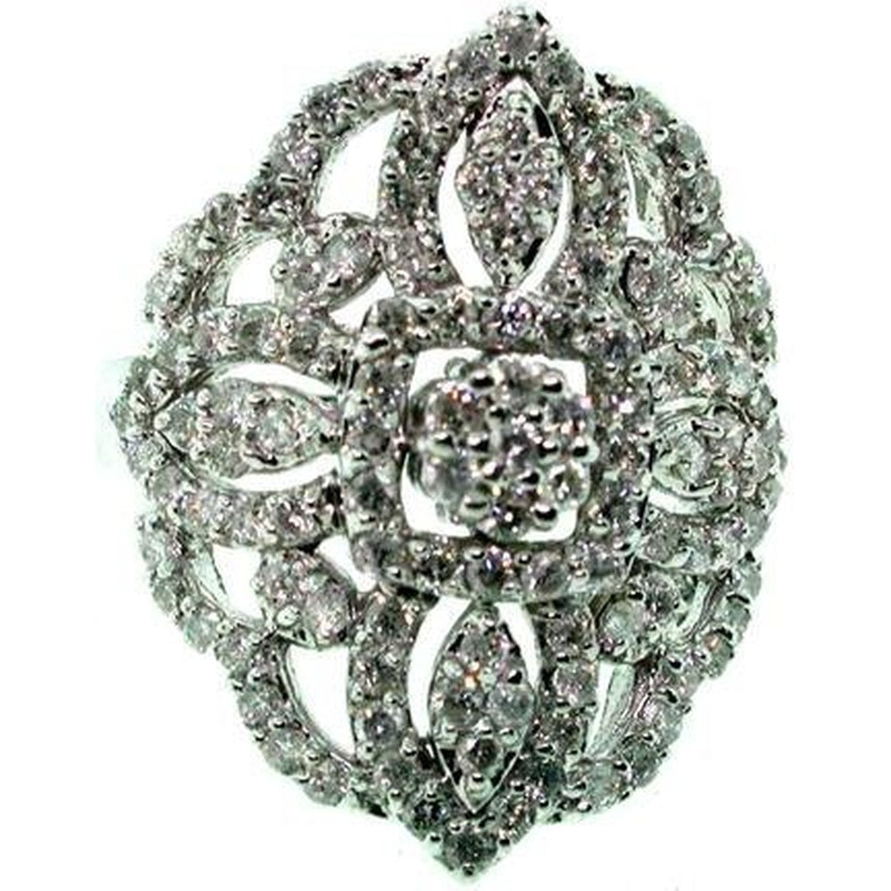 14K White Gold Vintage-Inspired Fashion Ring with Marquise Motifs and Prong-Set Round Diamonds - 1.33 Carat Total Diamond Weight by Auriventus