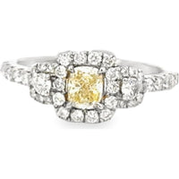 14K White Gold Vintage-Inspired Halo Fashion Ring with Cushion Cut Yellow Diamond and Round White Diamonds - 1.00 Carat Total Diamond Weight by Auriventus