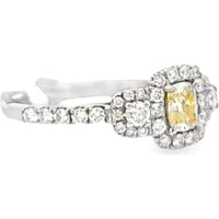 14K White Gold Vintage-Inspired Halo Fashion Ring with Cushion Cut Yellow Diamond and Round White Diamonds - 1.00 Carat Total Diamond Weight by Auriventus
