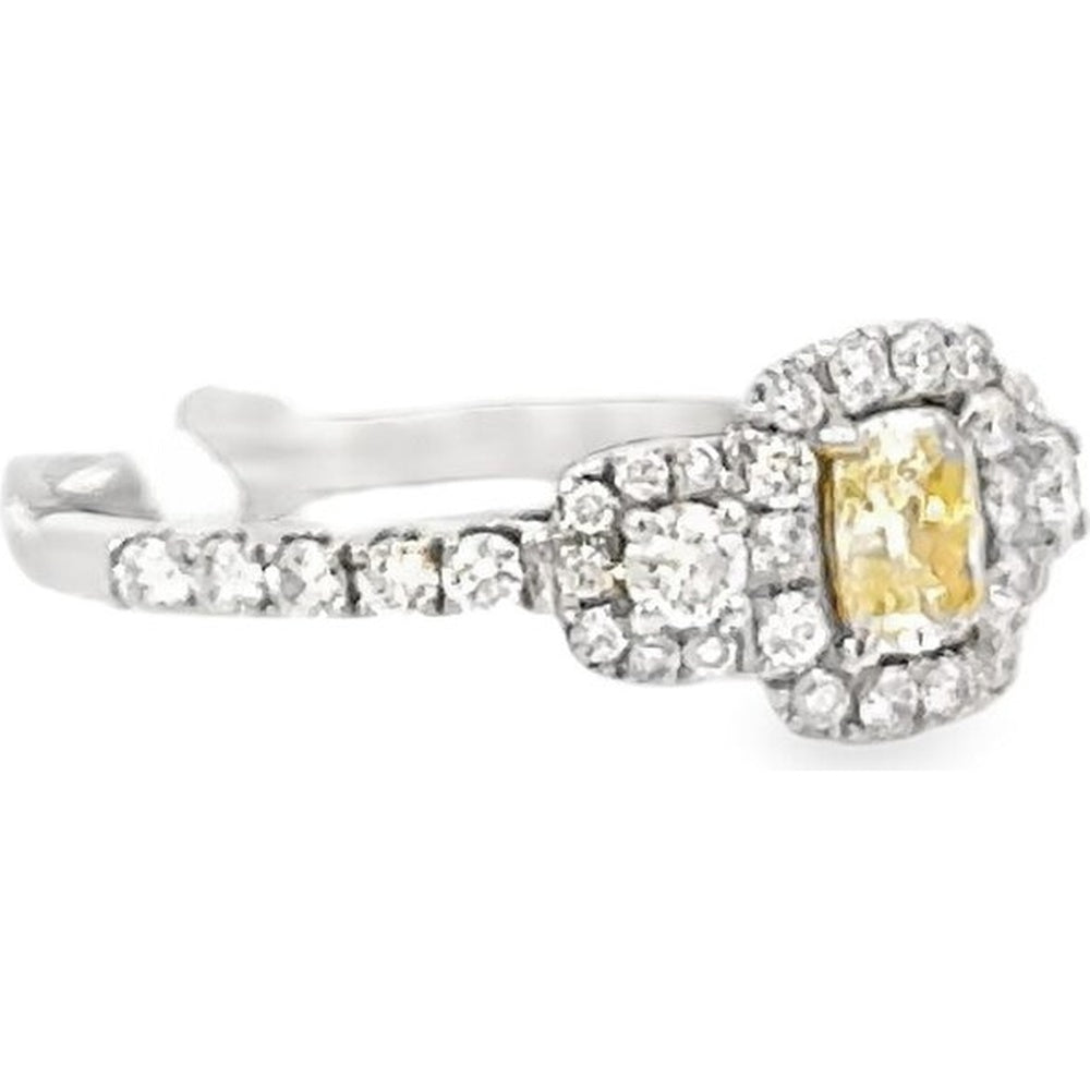 14K White Gold Vintage-Inspired Halo Fashion Ring with Cushion Cut Yellow Diamond and Round White Diamonds - 1.00 Carat Total Diamond Weight by Auriventus