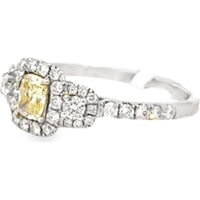 14K White Gold Vintage-Inspired Halo Fashion Ring with Cushion Cut Yellow Diamond and Round White Diamonds - 1.00 Carat Total Diamond Weight by Auriventus