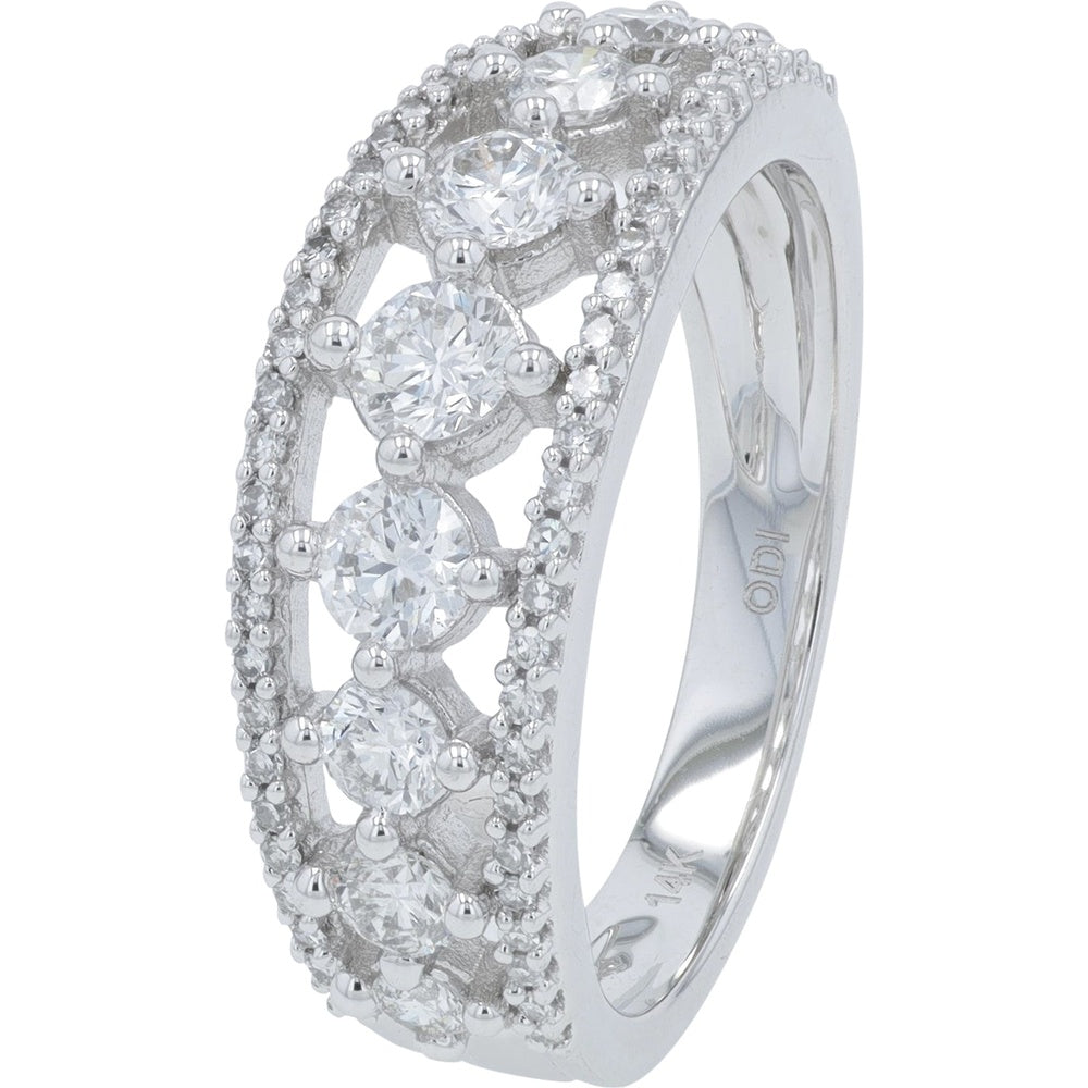 14K White Gold Vintage-Inspired Milgrain Band with Prong-Set Round Diamonds - 1.00 Carat Total Diamond Weight