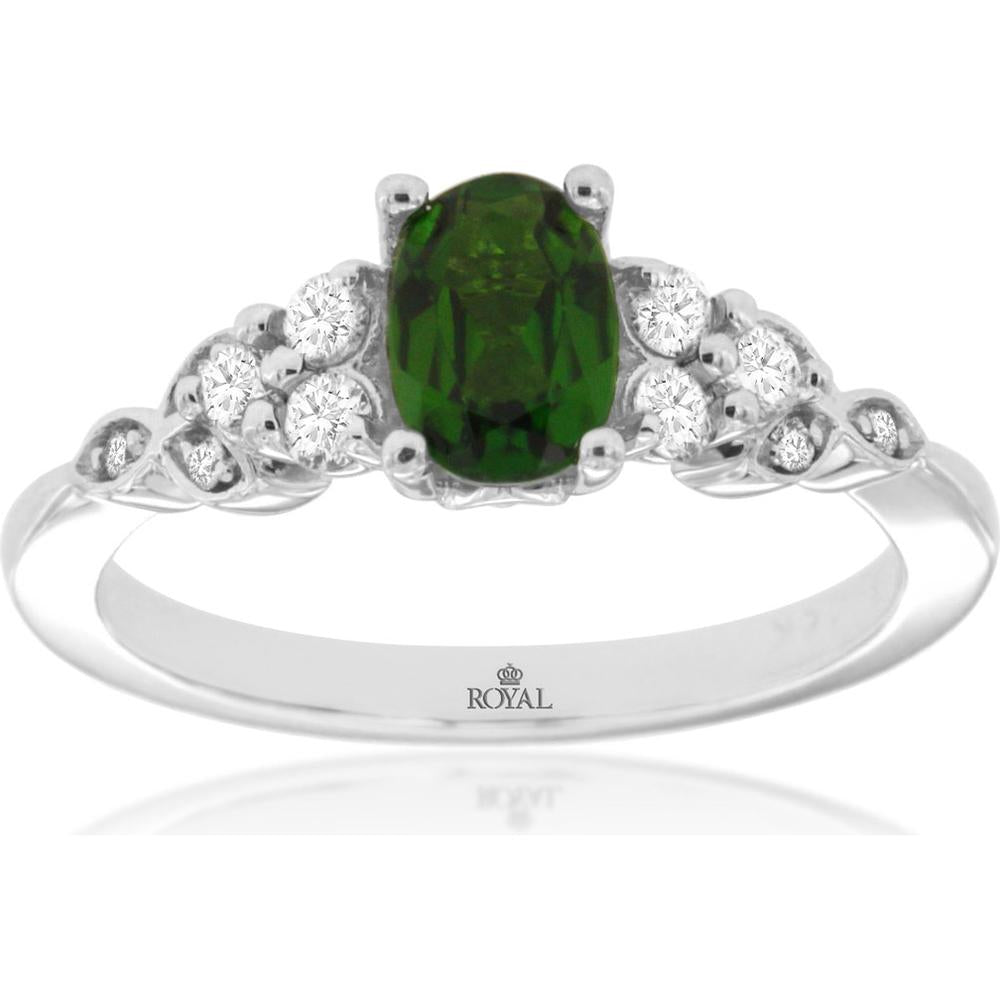 14K White Gold Vintage-Inspired Ring with 1.00 Carat Oval Russalite and 0.25 Carat Diamond Accents - Royal Jewelry