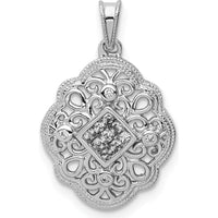 14K White Gold Vintage Pendant with Square and Round Diamonds - 0.14 Carat Total Diamond Weight by Monteluci Fine Jewelry