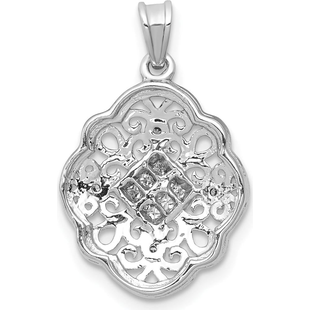 14K White Gold Vintage Pendant with Square and Round Diamonds - 0.14 Carat Total Diamond Weight by Monteluci Fine Jewelry