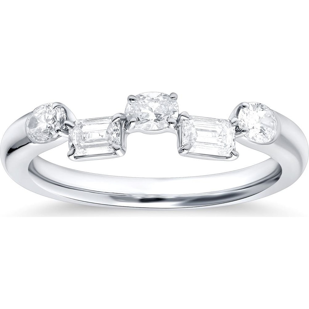 14K White Gold Vintage Style Fashion Ring with Round and Emerald Cut Diamonds - 0.83 Carat Total Diamond Weight by Auriventus