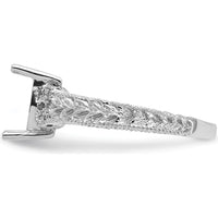 14K White Gold Vintage-Style Ring Mounting with Milgrain Leaf Detailing for 7x5mm Emerald-Cut Gemstone and 0.04 Carat Diamond Accents by Monteluci Fine Jewelry